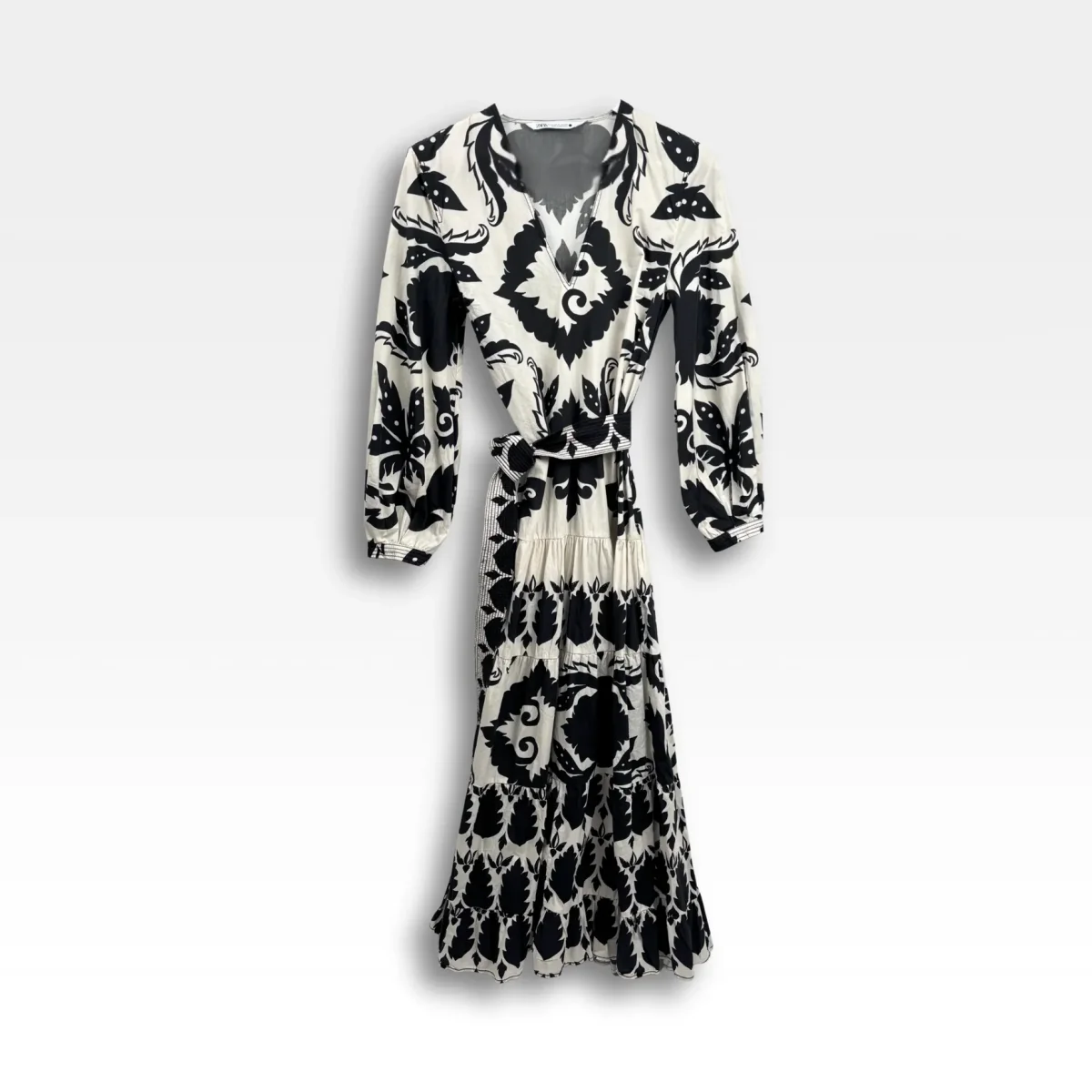 Robe longue imprimée noir & écru