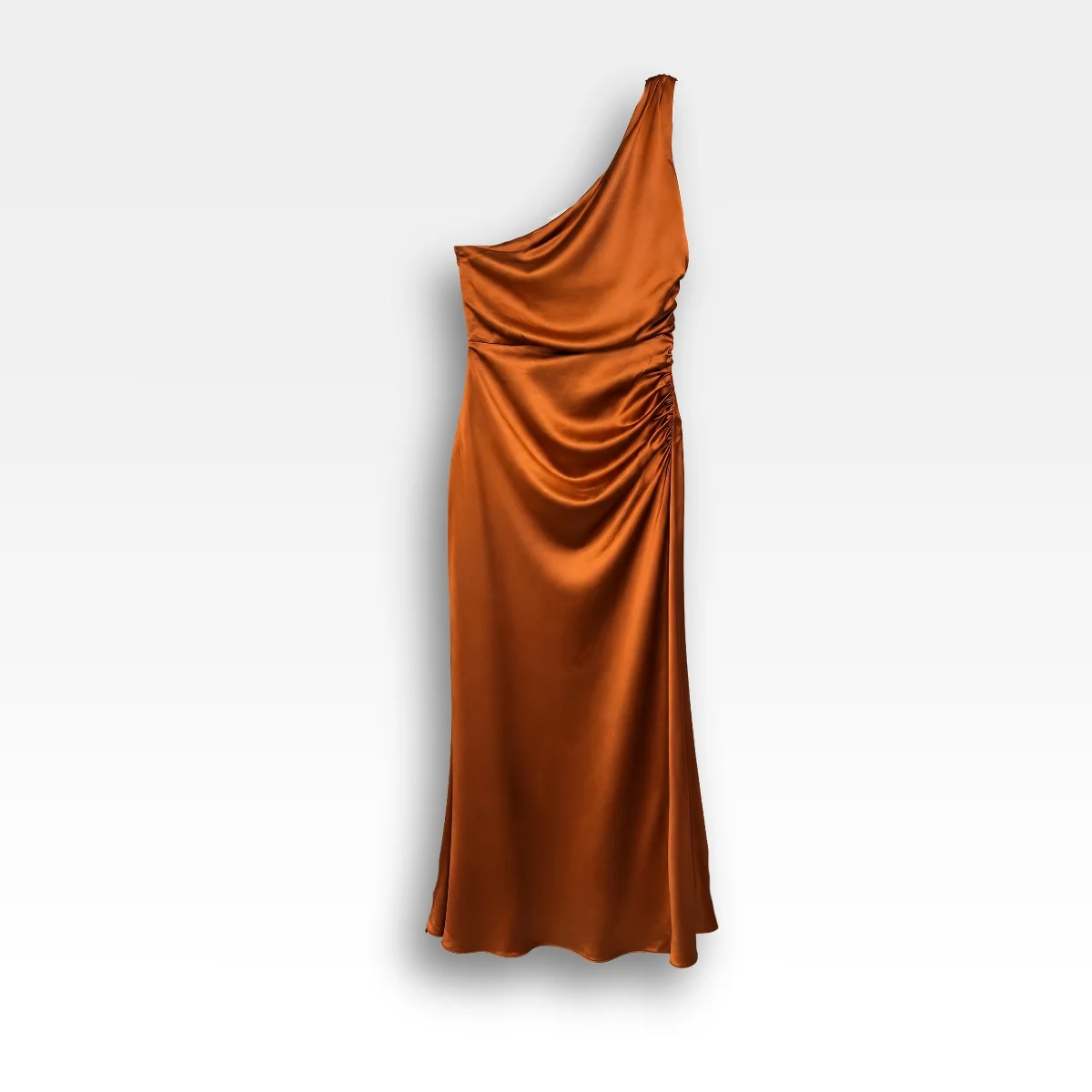 Robe longue bronze satinée